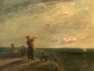 Seascape with Figures and Dog, Sunset